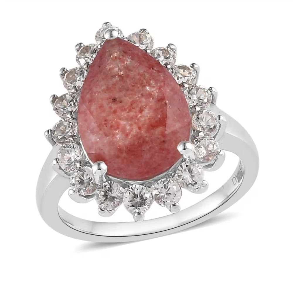 Tanzanian Natronite & White Zircon Halo Ring in 925 Sterling Silver